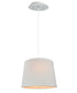14" W 2 Light Pendant White Linen Shade with Diffuser, White Cord