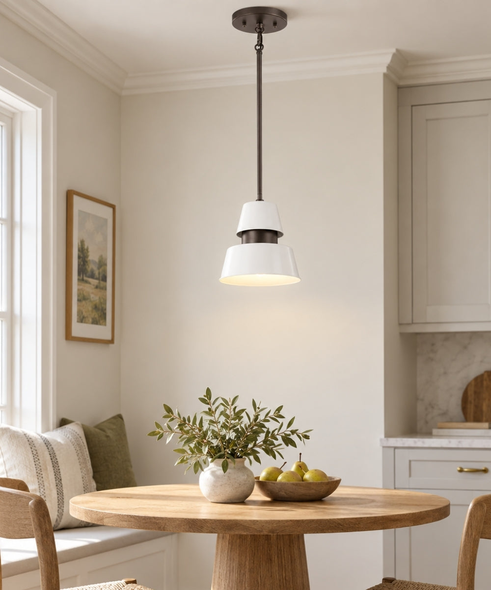 Lozano 9"W 1-Light White Finish Metal Cone Shade Indoor/Outdoor Pendant Light by Kichler
