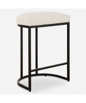 26" Counter Stool in Matte Black with Textured Cream Fabric