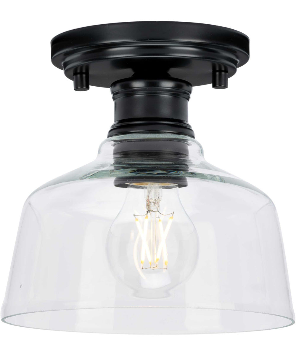 Singleton 1-Light 7.62" Farmhouse Small Semi-Flush Mount Light with Clear Glass Shade Matte Black