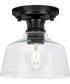Singleton 1-Light 7.62" Farmhouse Small Semi-Flush Mount Light with Clear Glass Shade Matte Black