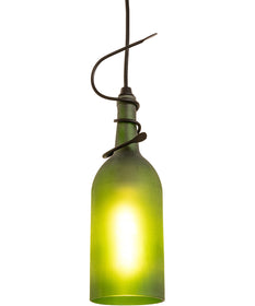 4" Wide Tuscan Vineyard Frosted Green Wine Bottle Mini Pendant
