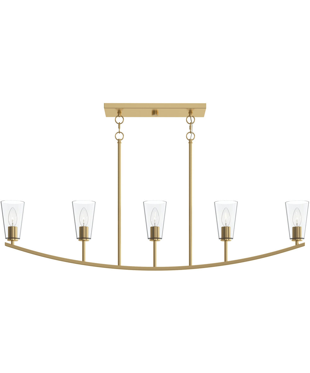 Jheni 5-Light Linear Chandelier with Clear Glass Shades Brushed Gold