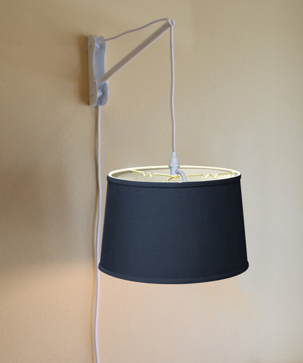 16"W MAST Plug-In Wall Mount Pendant 2 Light White Cord/Arm with Diffuser Textured Slate Blue Shade
