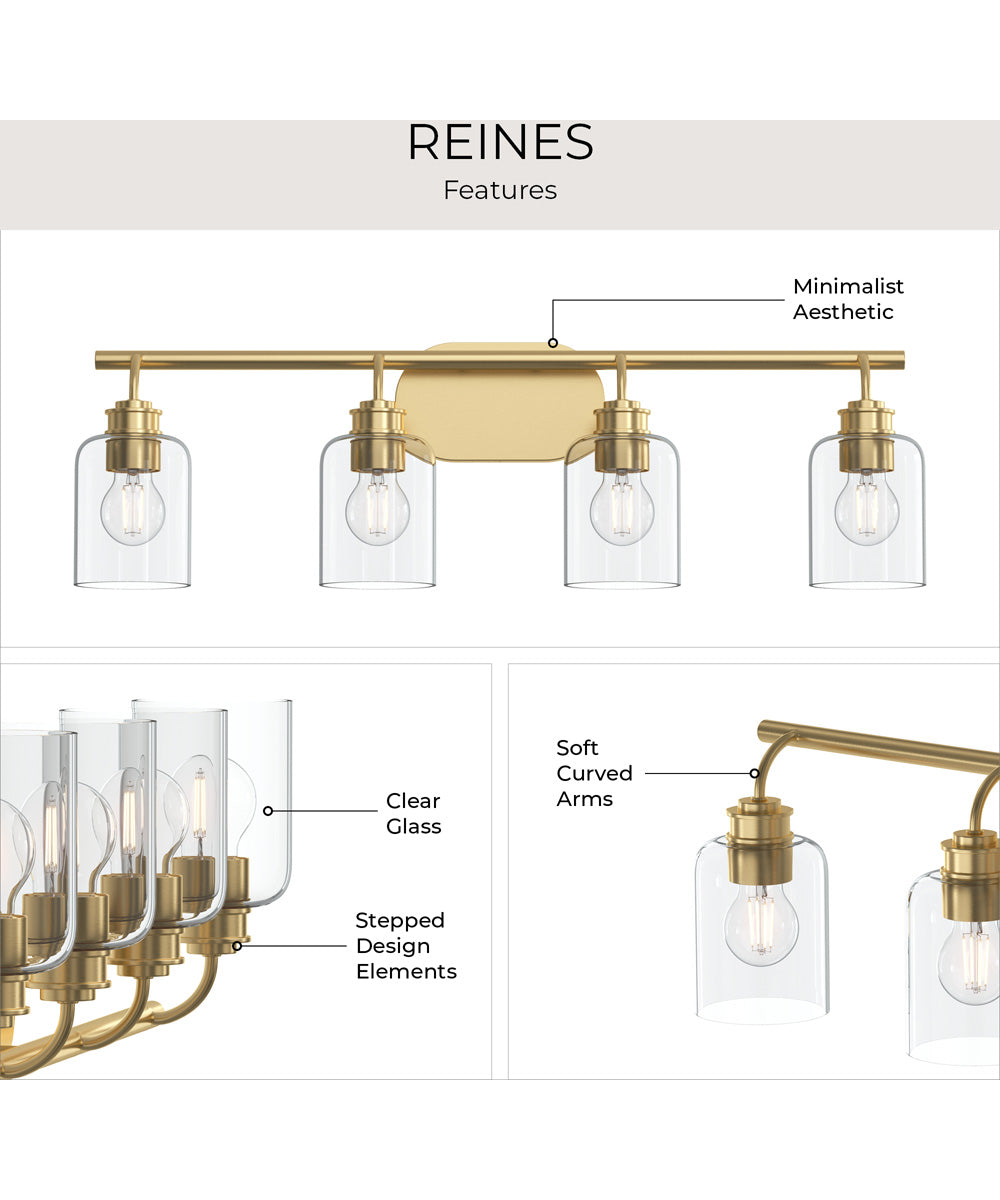 Reines 4-Light Bath Vanity with Clear Glass Shades Brushed Gold