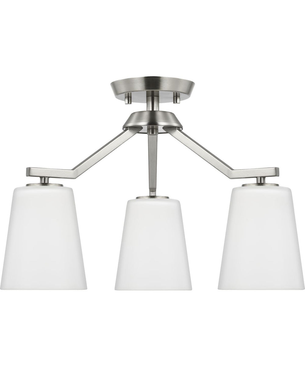 Vertex 3-Light Etched White Convertible Chandelier Brushed Nickel