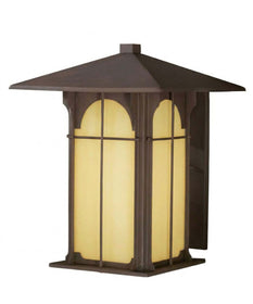 Aztec 14"H 1-Light Olde Brick Bronze Finish with Amber Honey Opal Glass Shade Outdoor Wall Lantern