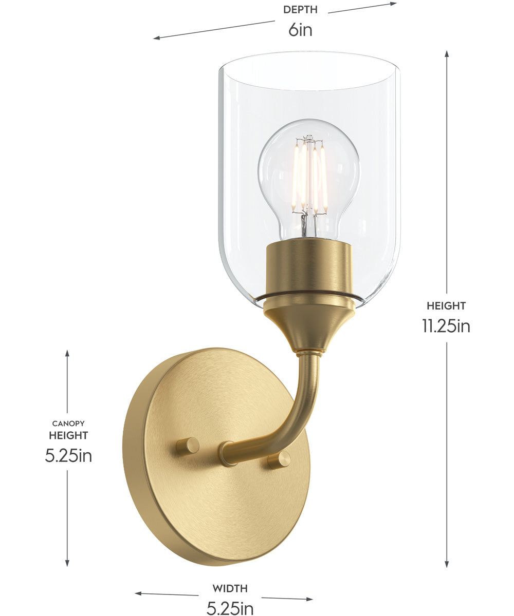 Ilia 1-Light Wall Sconce with Clear Glass Shade Brushed Gold