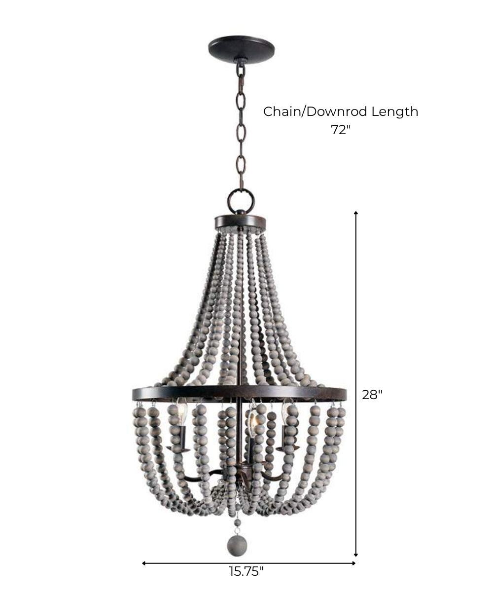 Dumas 16"W 3-Light Golden Bronze Finish Distressed Gray Wood Bead Chandelier by KenroyHome