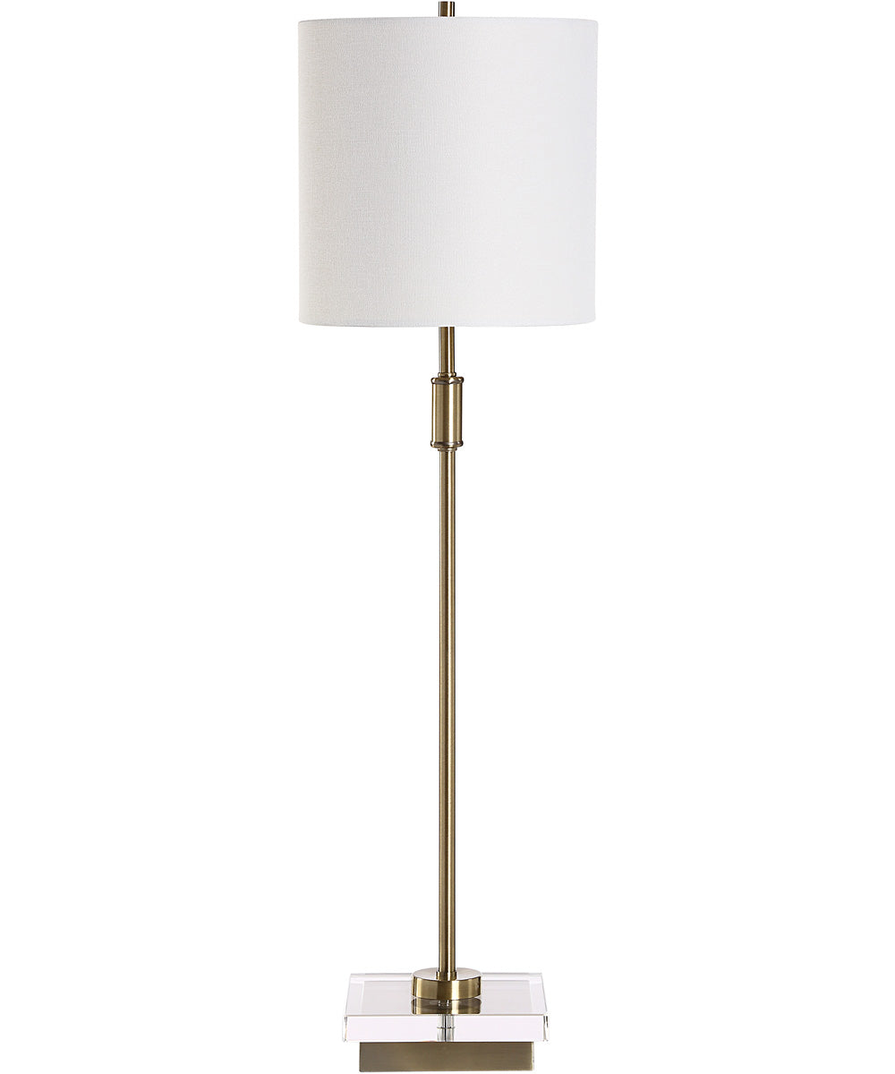Metal Buffet Lamp in Antique Brass with White Linen