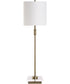 Metal Buffet Lamp in Antique Brass with White Linen