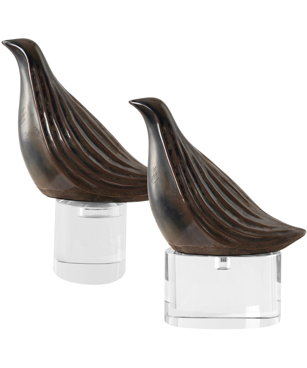 Nesting Bird Gray Sculptures, Set of 2