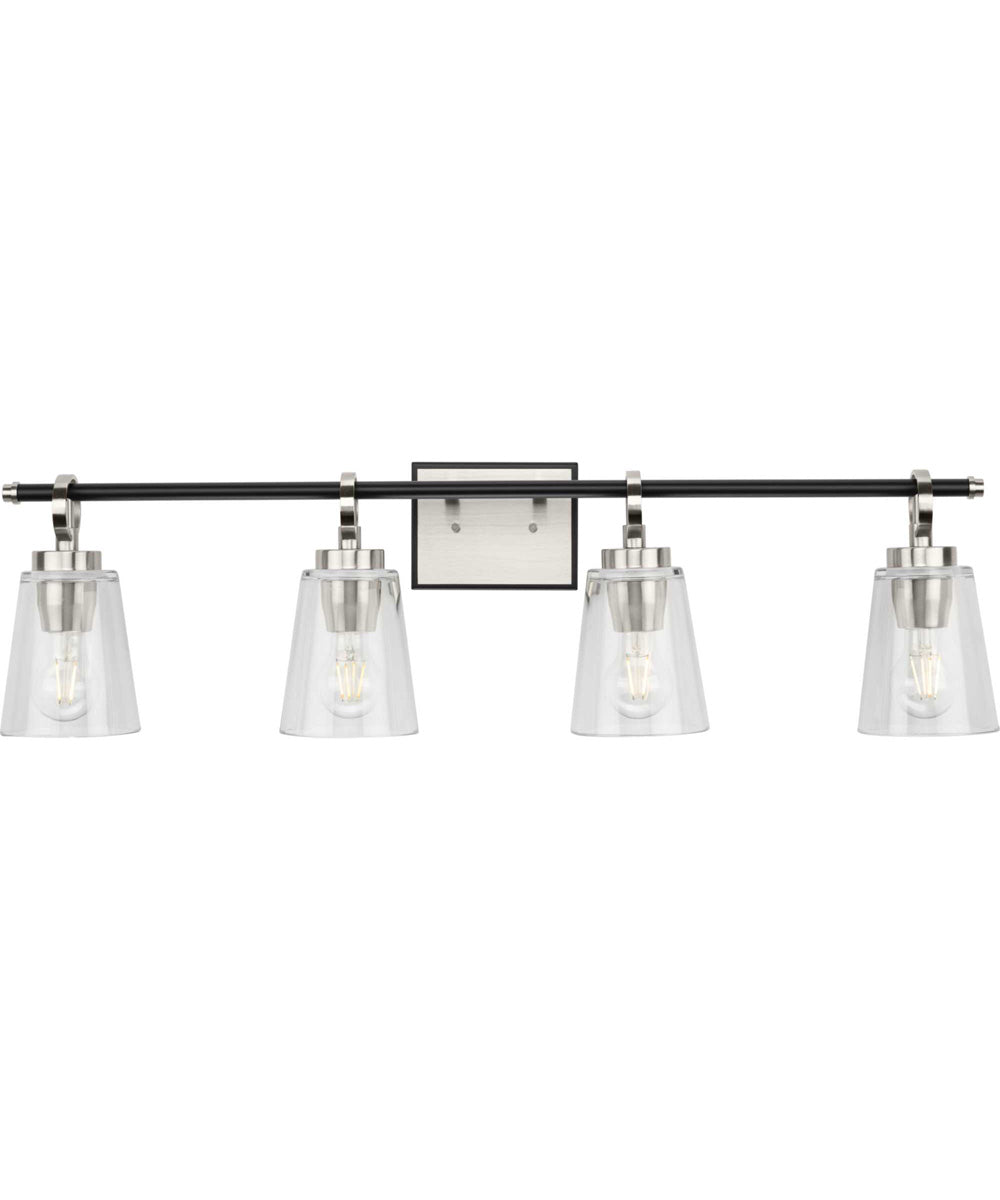 Cassell 4-Light Matte Black Luxe Industrial Bath & Vanity Light Brushed Nickel