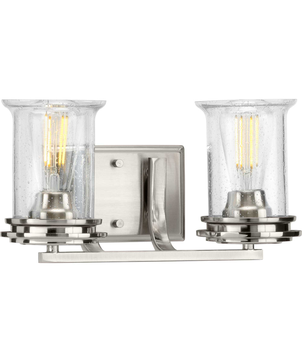 Winslett 2-Light Clear Seeded Glass Coastal Bath Vanity Light Brushed Nickel