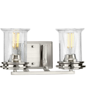 Winslett 2-Light Clear Seeded Glass Coastal Bath Vanity Light Brushed Nickel