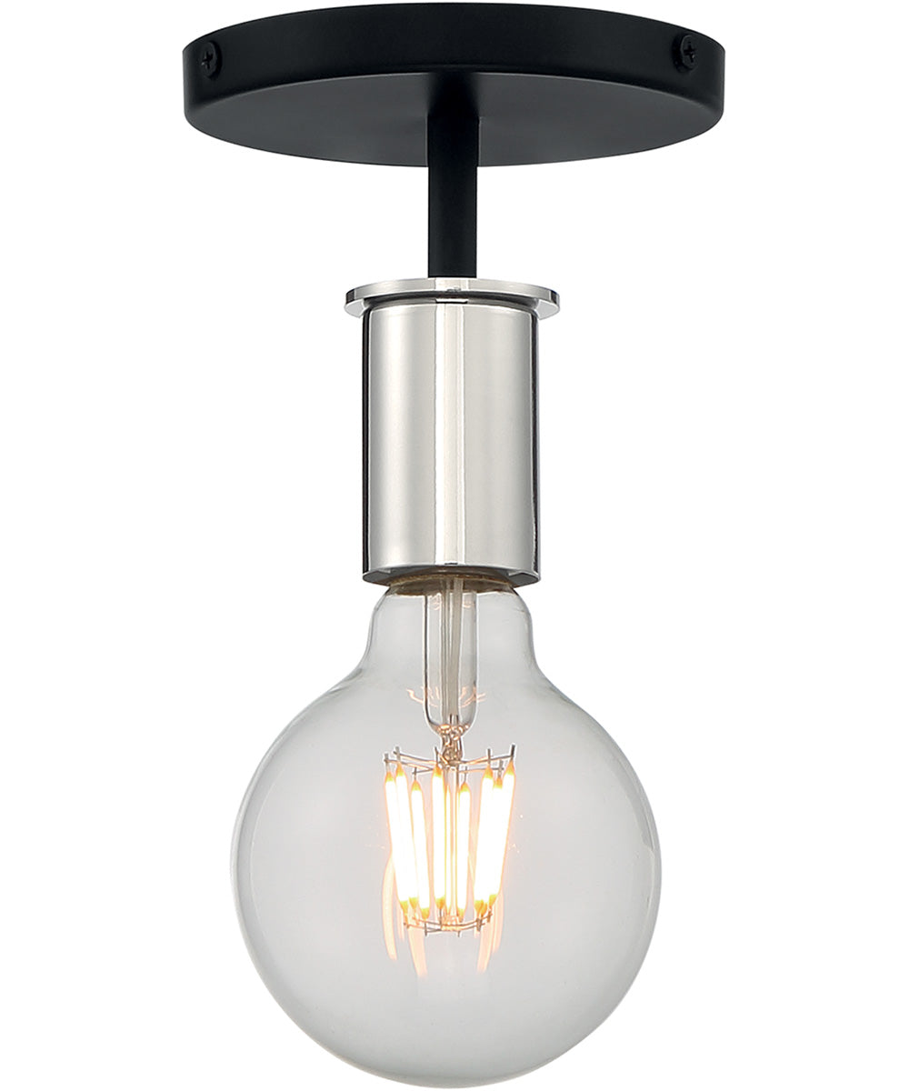 5"W Ryder 1-Light Close-to-Ceiling Black / Polished Nickel