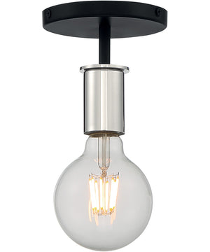 5"W Ryder 1-Light Close-to-Ceiling Black / Polished Nickel