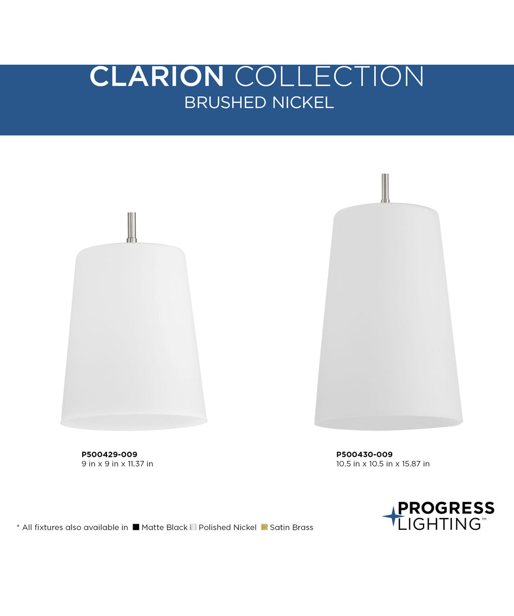 Clarion 1-Light Etched White Pendant P500430 Brushed Nickel