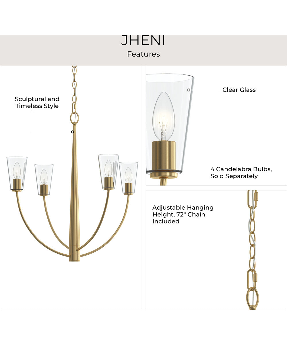 Jheni 4-Light Chandelier with Clear Glass Shades Brushed Gold