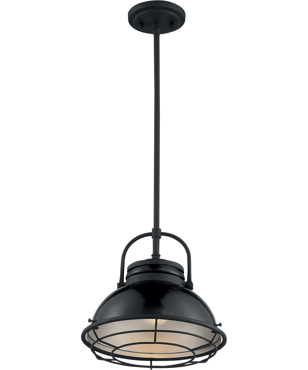 12"W Upton 1-Light Pendant Gloss Black / Silver