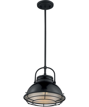 12"W Upton 1-Light Pendant Gloss Black / Silver