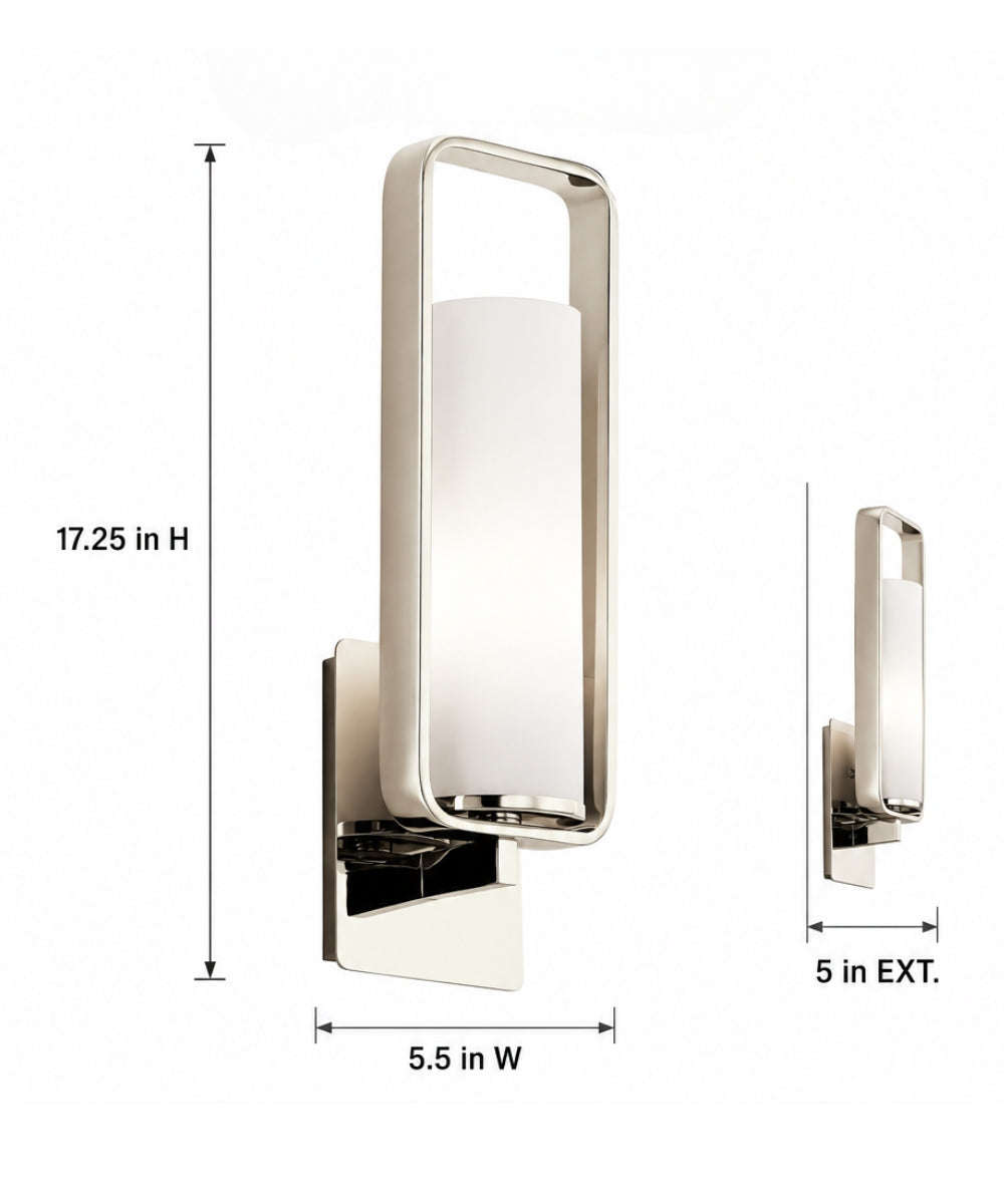 6"w City Loft 1-Light Wall Sconce Polished Nickel Finish with Etched White Opal Glass Shade