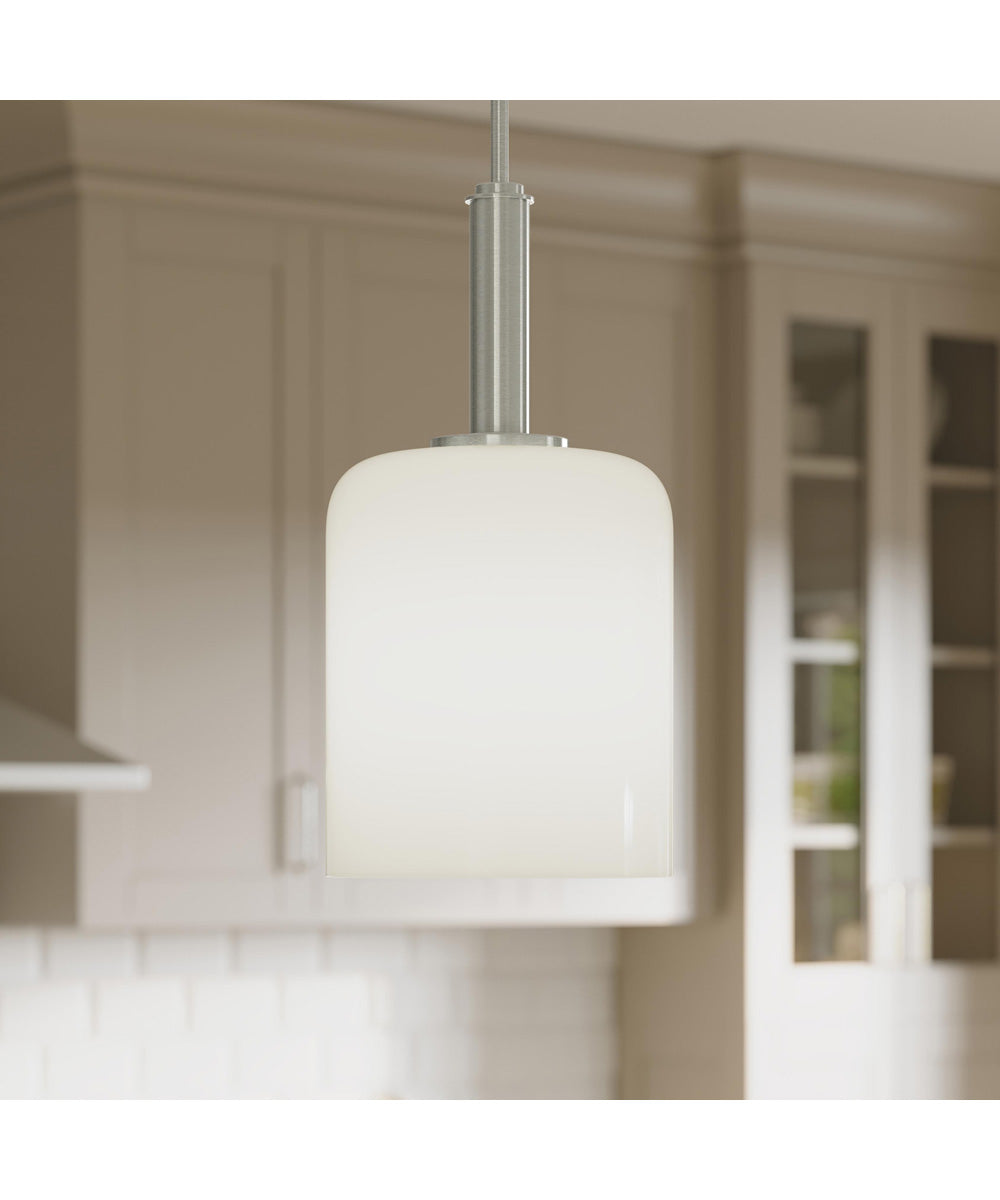 Reines 1-Light Pendant with Opal Glass Shade Brushed Nickel