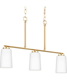 Adley 3-Light Etched White Glass New Traditional Linear Chandelier Satin Brass