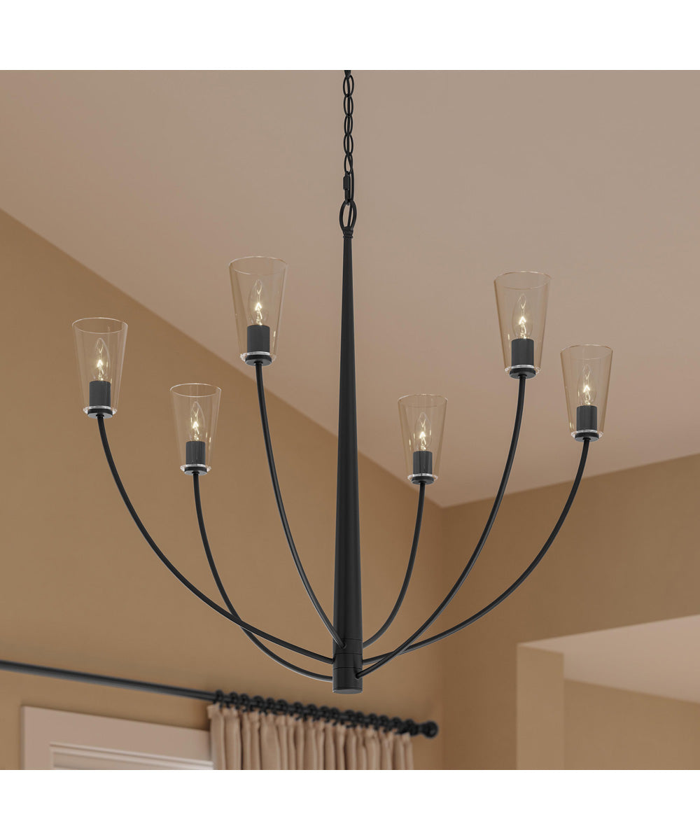 Jheni 6-Light Large Chandelier with Clear Glass Shades Matte Black
