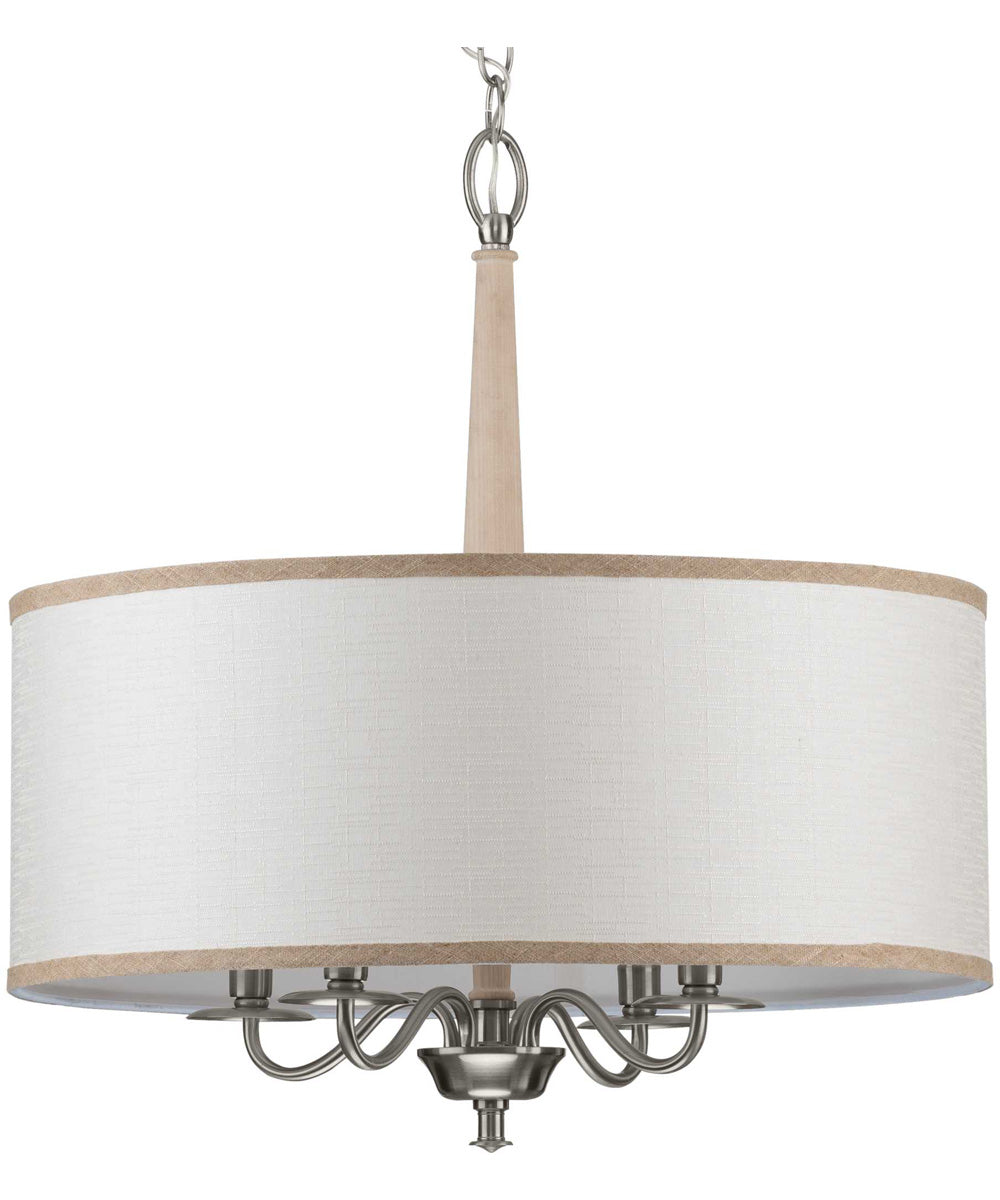 Durrell 4-Light Sailcloth Linen Fabric Shade Coastal Chandelier Light Brushed Nickel