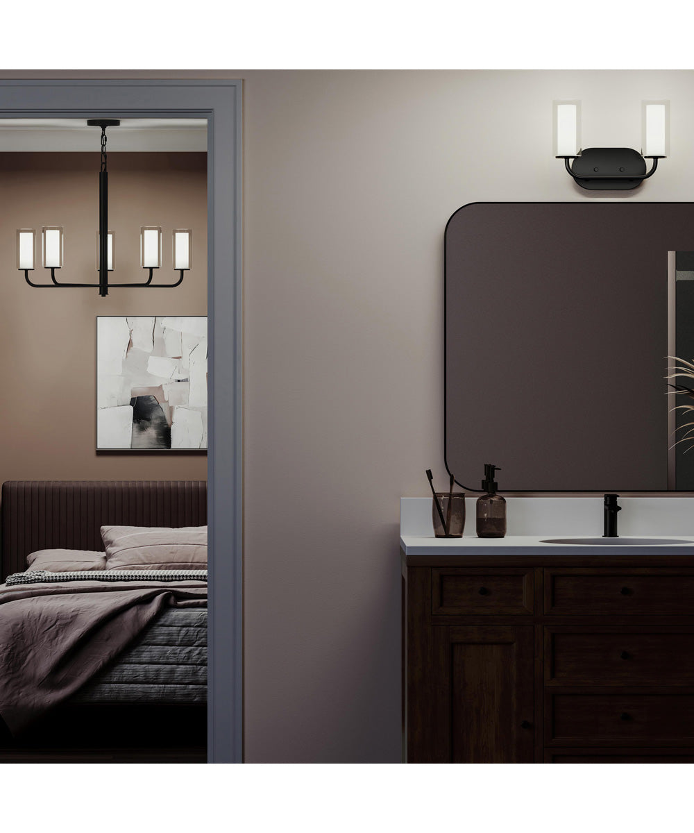 Mack 2-Light Vanity Light with Layered Glass Shades Matte Black