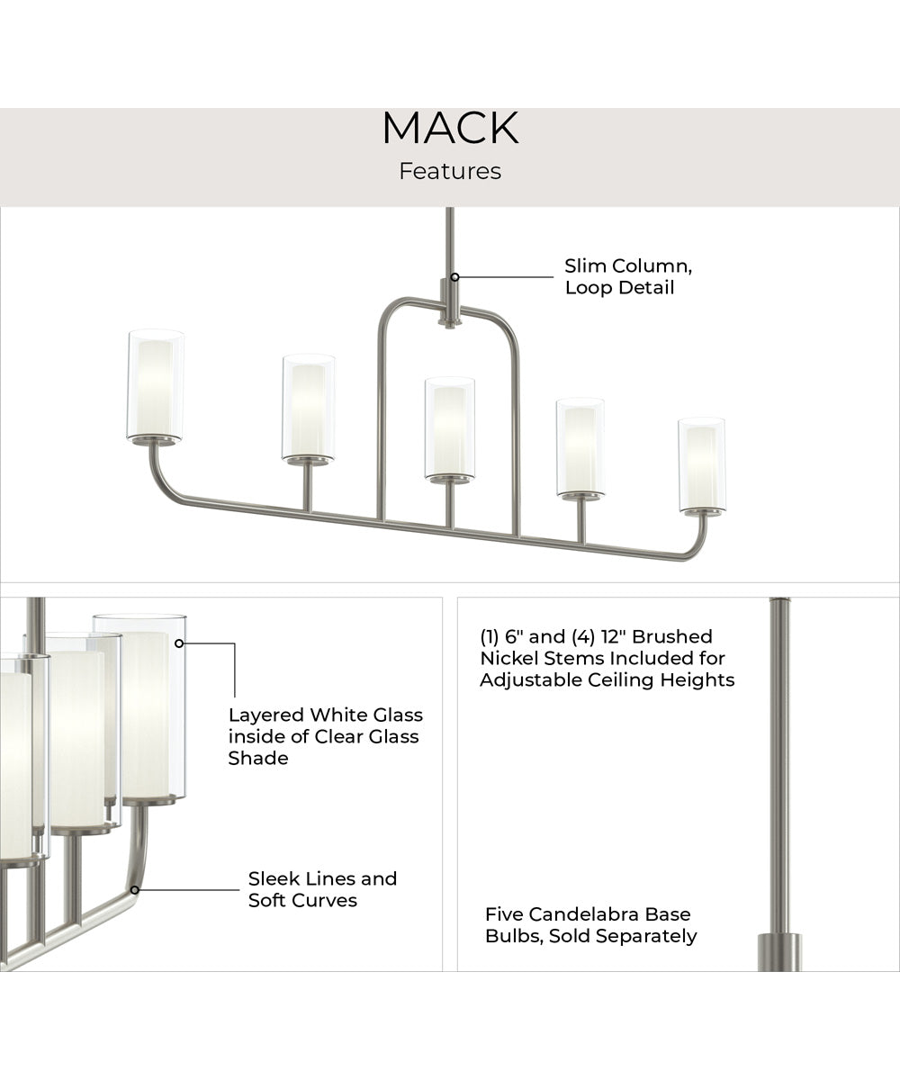 Mack 5-Light Linear Chandelier with Layered Glass Shades Brushed Nickel
