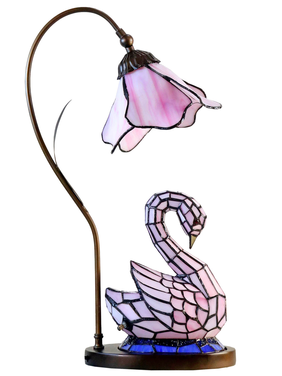 Poelking Swan 23 Inch  Tall Handmade Tiffany Accent Lamp With Lighted Base