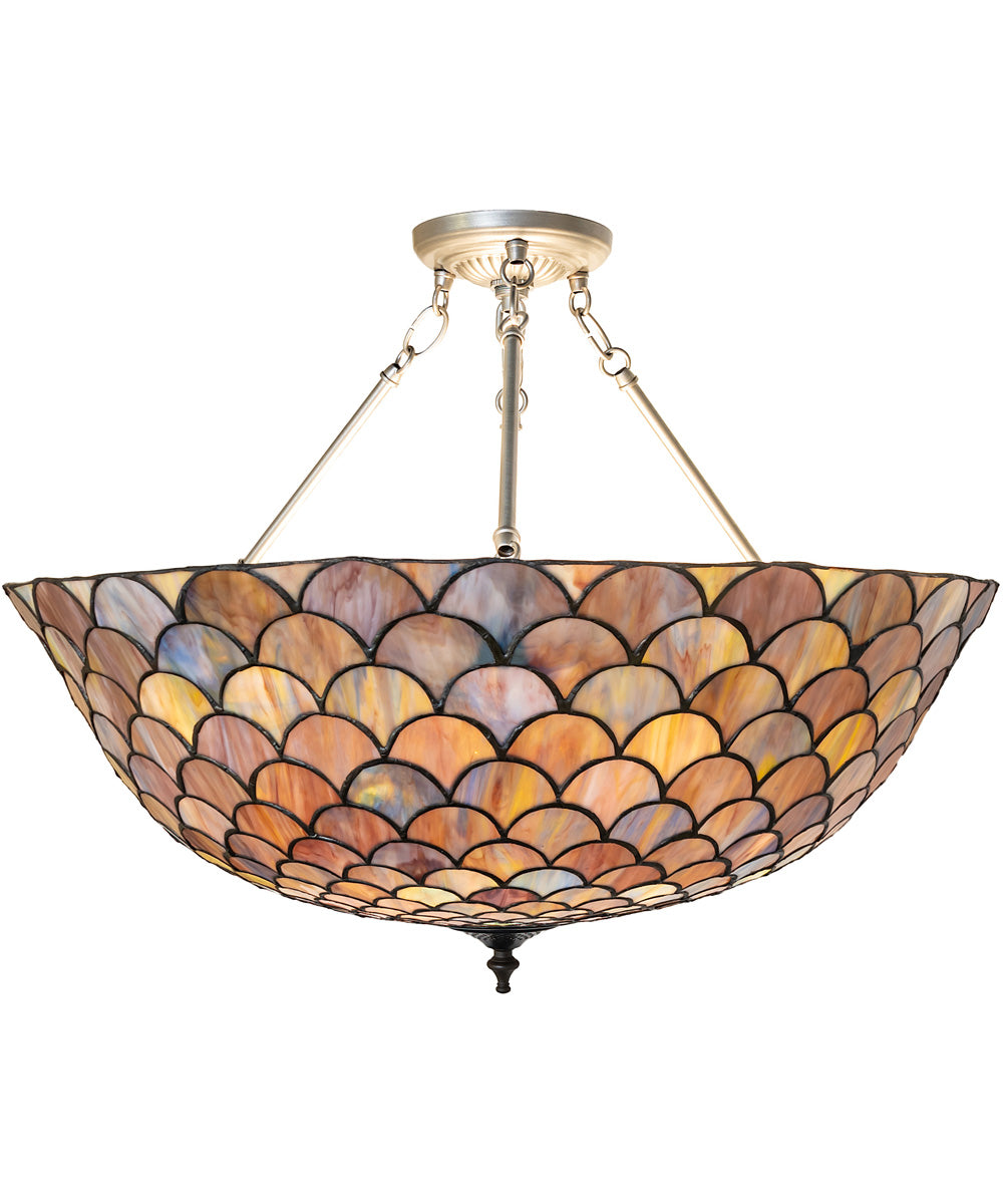 24" Wide Tiffany Fishscale Inverted Semi-Flushmount