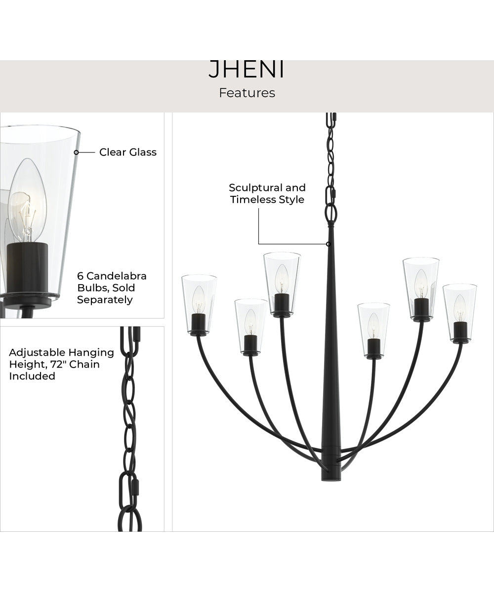 Jheni 6-Light Chandelier with Clear Glass Shades Matte Black