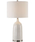 Ceramic Table Lamp in Distressed White Glaze and White Fabric