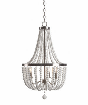 Dumas 16"W 3-Light Brushed Steel Finish Weathered White Wood Bead Chandelier by KenroyHome