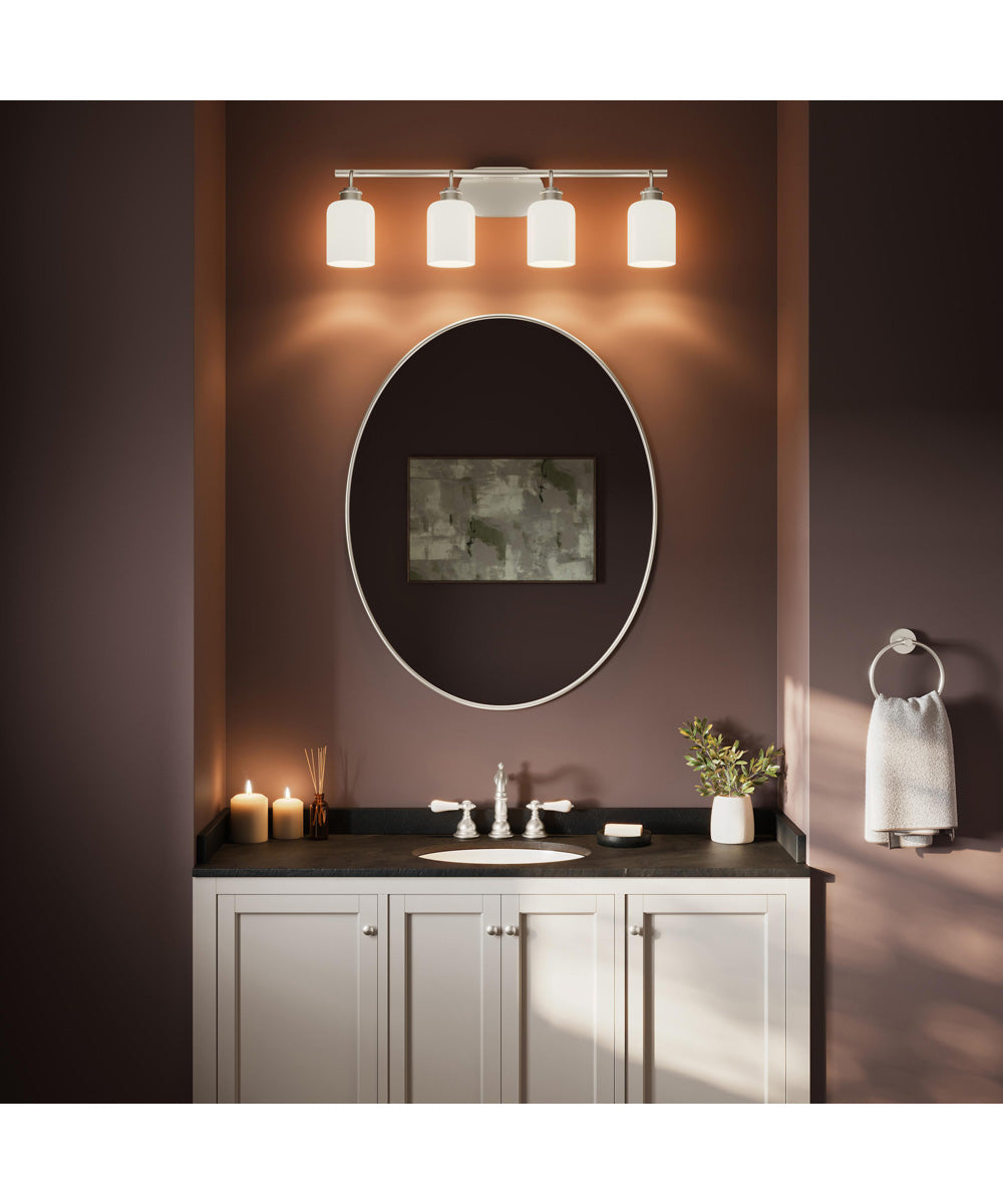 Reines 4-Light Bath Vanity with Opal Glass Shades Brushed Nickel