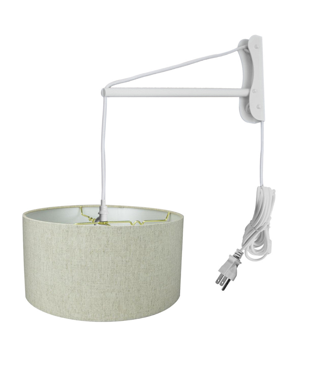 16"W MAST Plug-In Wall Mount Pendant 2 Light White Cord/Arm with Diffuser Textured Oatmeal Shade