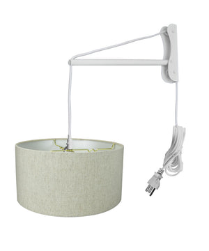 16"W MAST Plug-In Wall Mount Pendant 2 Light White Cord/Arm with Diffuser Textured Oatmeal Shade