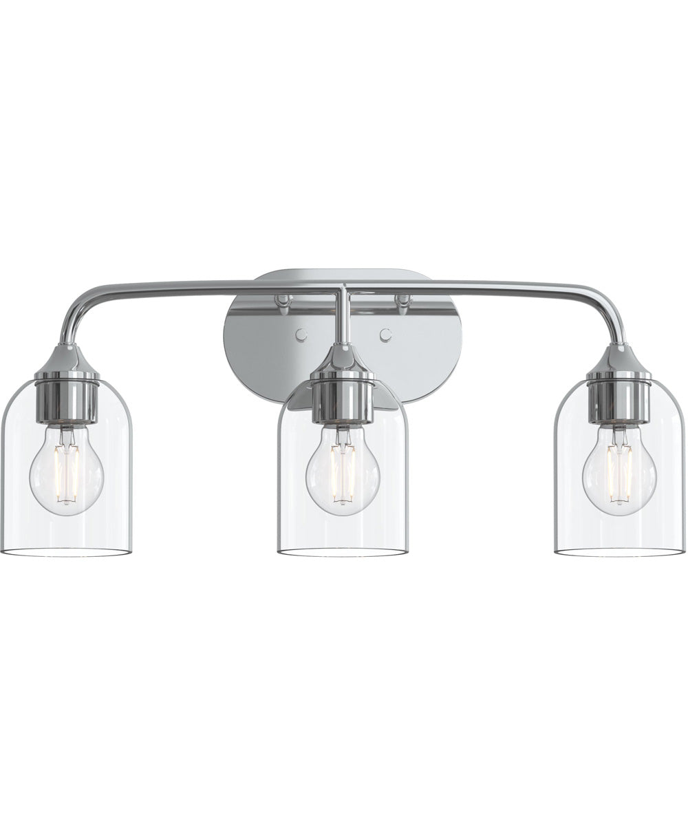 Ilia 3-Light Bath Vanity with Clear Glass Shade Polished Chrome