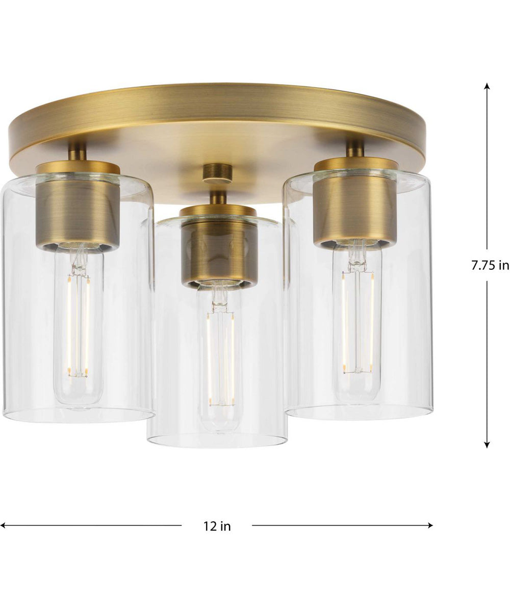 Cofield 12 in. 3-Light Flush Mount P350237 Vintage Brass