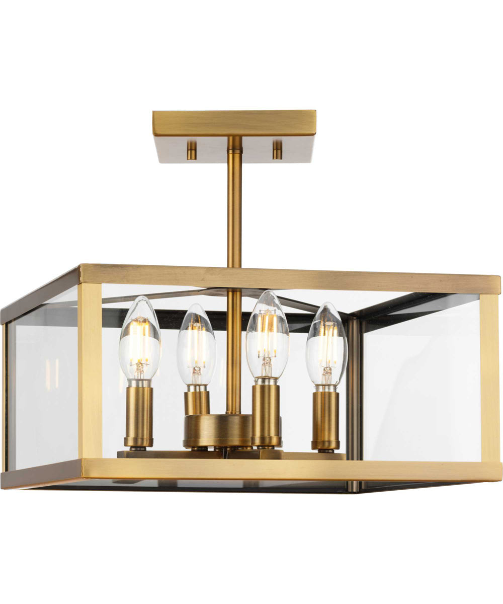 Hillcrest 13 in. 4-Light Transitional Semi-Flush Mount Light Vintage Brass