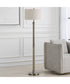 Floor Lamp in Antique Brass with Off-White Linen