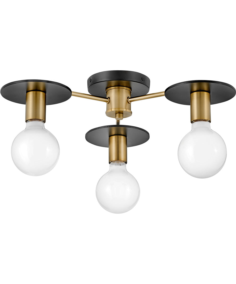 Bobbie 3-Light Medium Three Light Semi-Flush Mount in Lacquered Brass