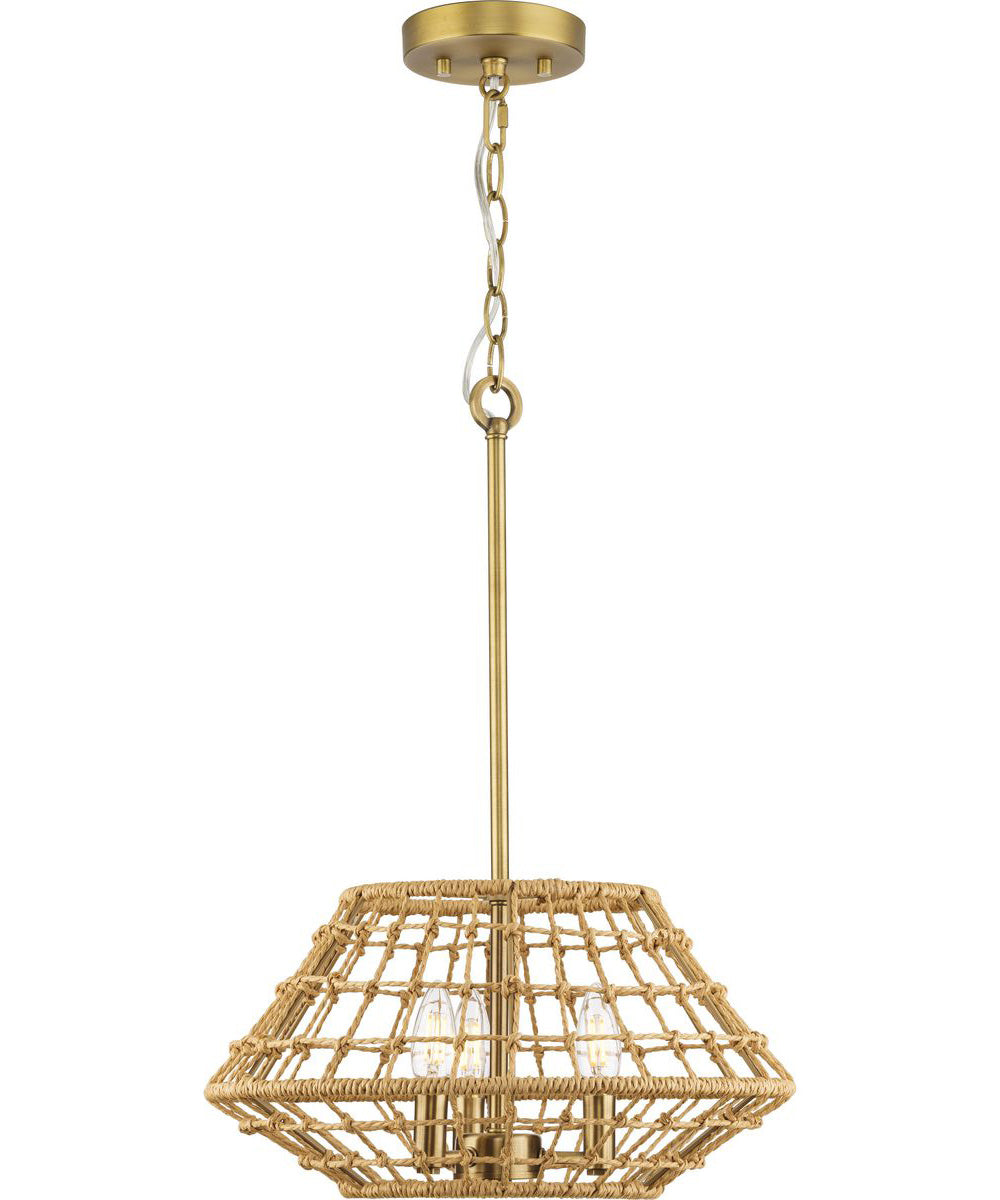Laila 16 in. 3-Light Semi-Flush Convertible with Woven Jute Accents Vintage Brass