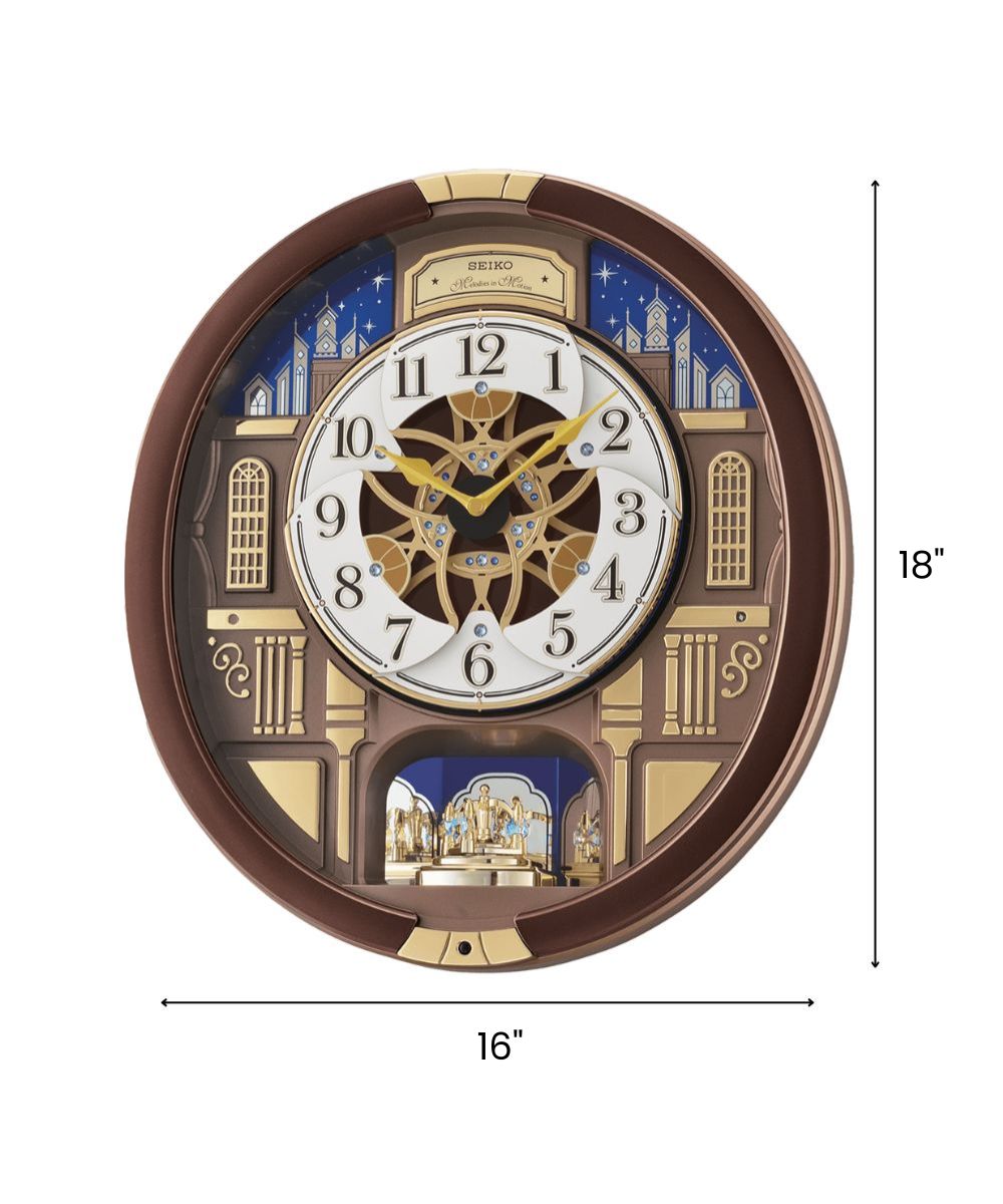 16"H Melodies in Motion Clock  with Rotating Pendulum and 18 Hi-Fi Melodies