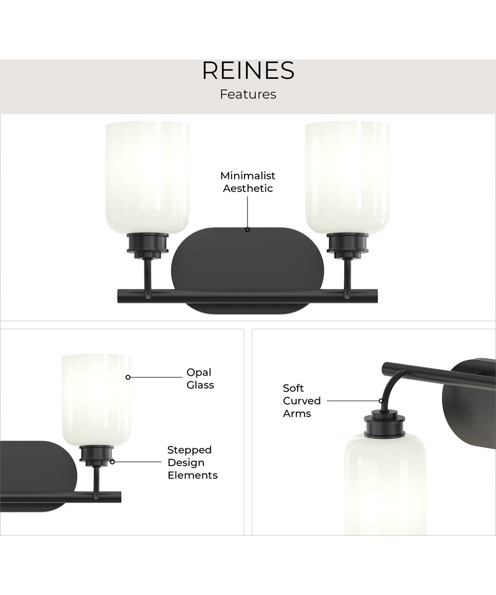 Reines 2-Light Bath Vanity with Opal Glass Shades Matte Black