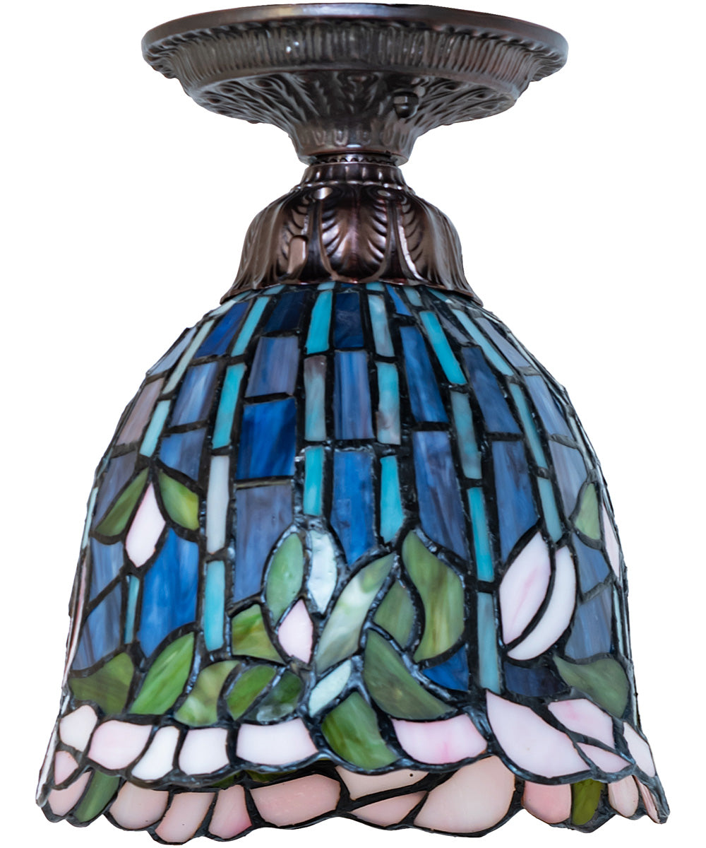 8" Wide Tiffany Flowering Lotus Flushmount