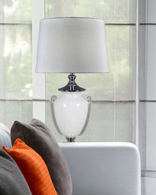 Alaska 31 Inch  Tall Hand Blown Art Glass Table Lamp With Fabric Shade
